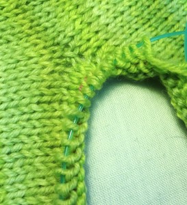 Detail of stitch picked up in gap